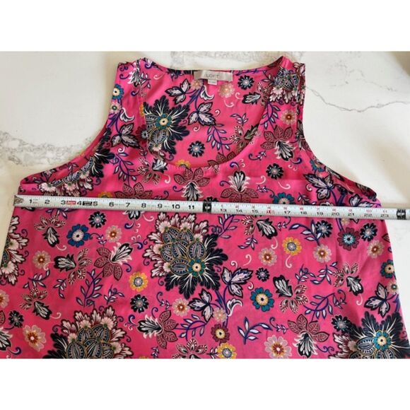 Loft Women's Sleeveless Round Neck Pink Mixed Floral Flounce Top - Picture 6 of 11